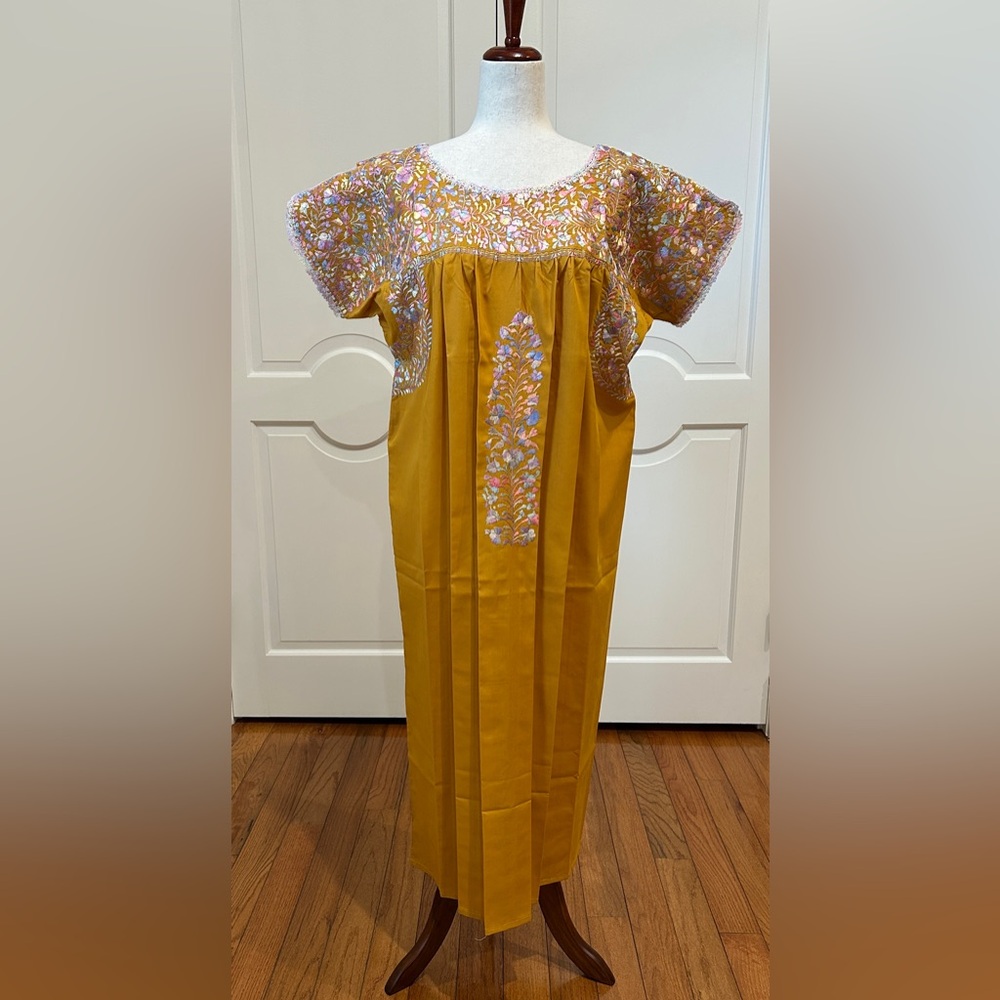 XL San Antonino Maxi Dress,Oax,Mexican dress Hand Embroidered with Silk threads.